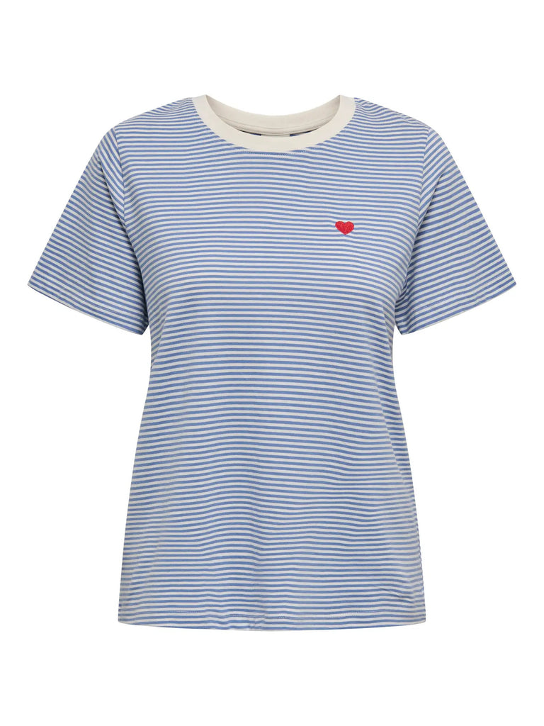 JDYpisa s/s print top jrs noos ebb and flow cd stripes heart t-shirt korte mouwen ronde hals wit blauw gestreept hartje