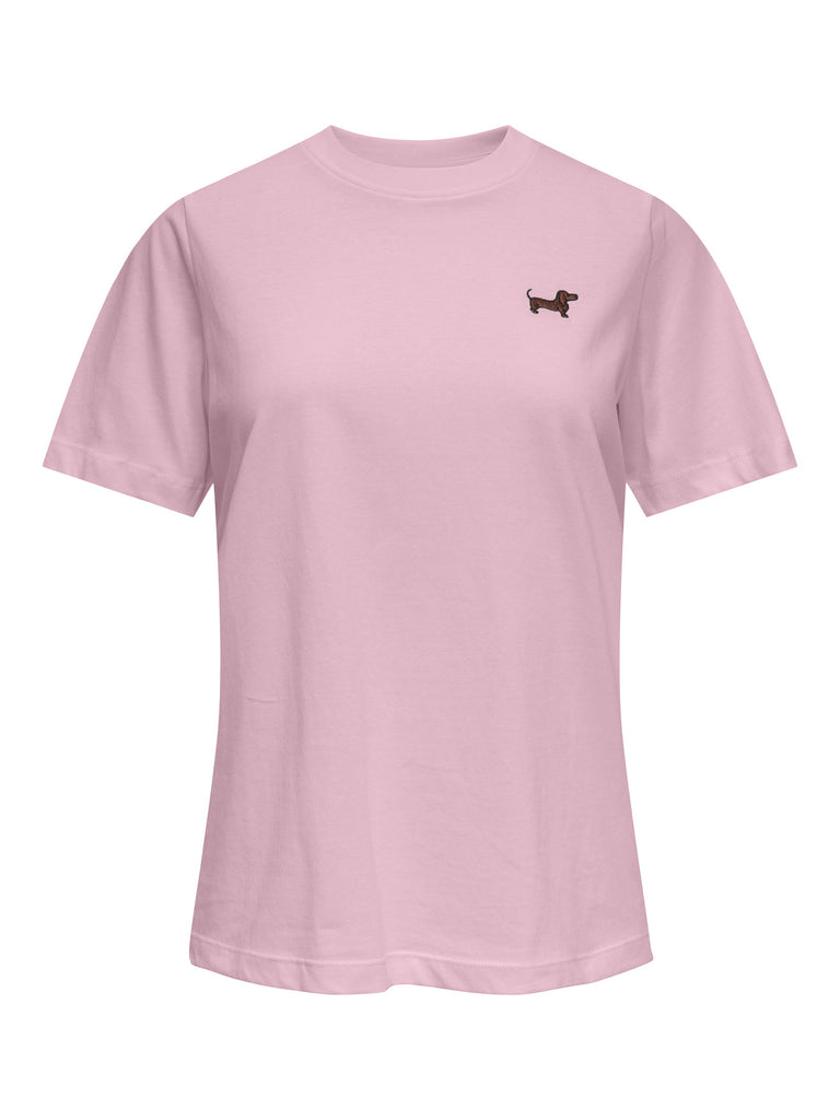 JDYPISA LIFE S/S PRINT TOP JRS NOOS Parfait Pink DOG t-shirt roze hond