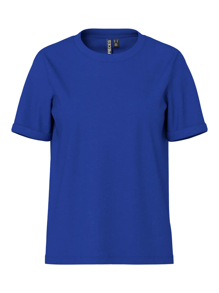 PCRIA SS FOLD UP SOLID TEE JRS NOOS BC mazarine blue pieces t-shirt korte mouwen felblauw ronde hals