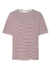 PCsadie 2/4 tee jrs cloud dancer tawny port t-shirt korte mouwen ronde hals gestreept wit bordeaux