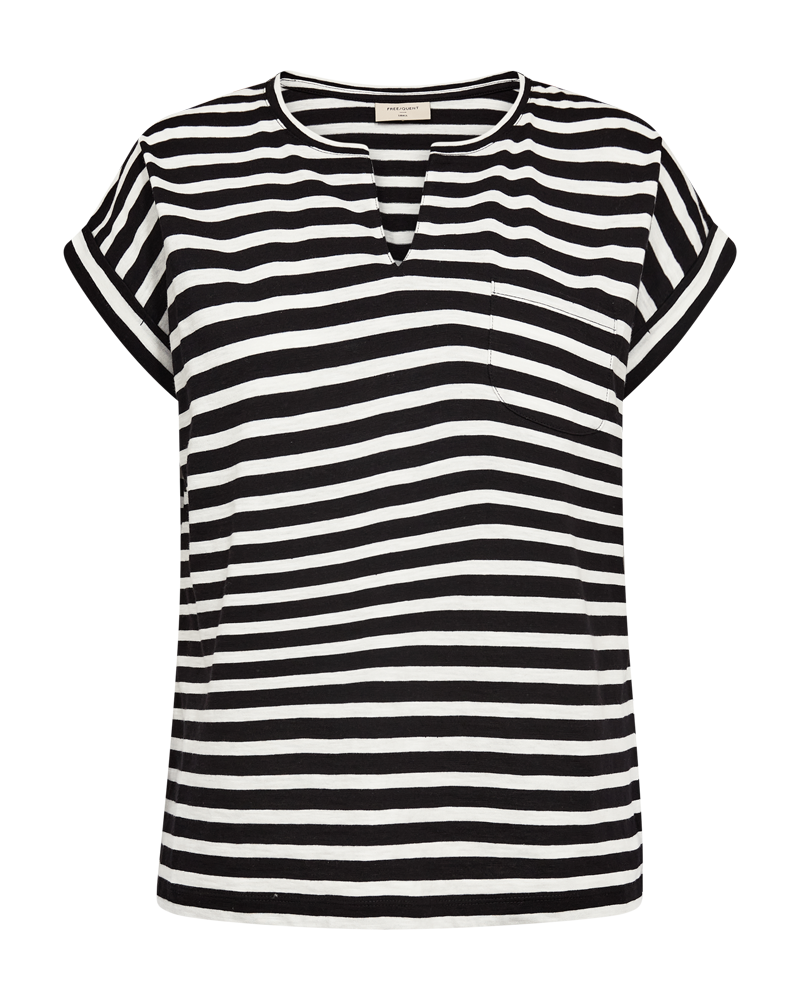 fqviva tee black with star off white striped freequent t-shirt korte mouwen ronde hals v-hals gestreept zwart wit