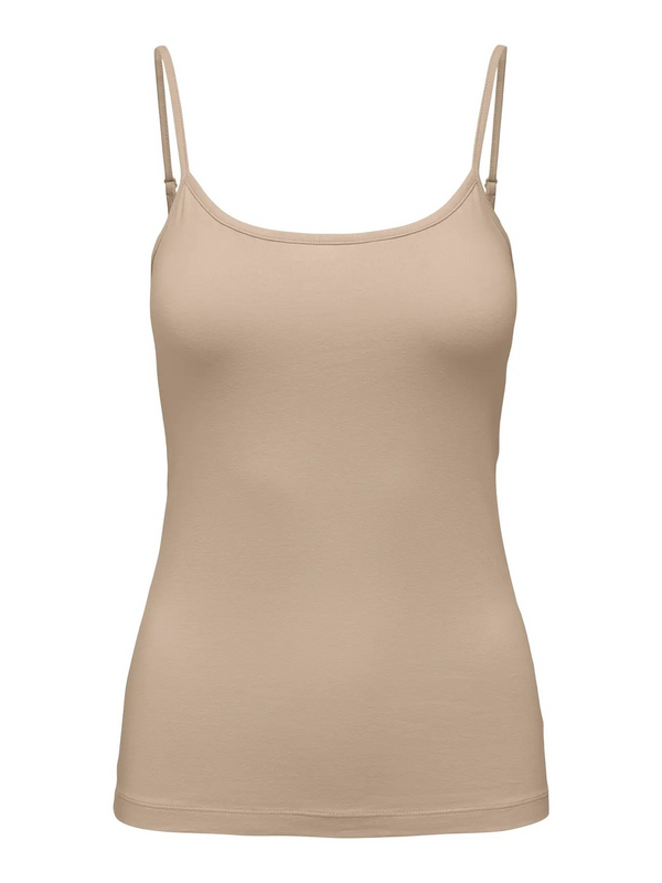 JDYAVA SINGLET JRS NOOS humus mouweloze top verstelbare spaghettibandjes beige