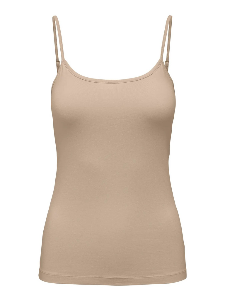 JDYAVA SINGLET JRS NOOS humus mouweloze top verstelbare spaghettibandjes beige