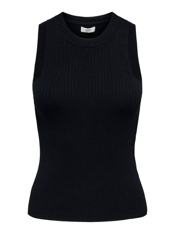 JDYaya tank top knt noos black mouwloze top ronde hals zwart ribstof