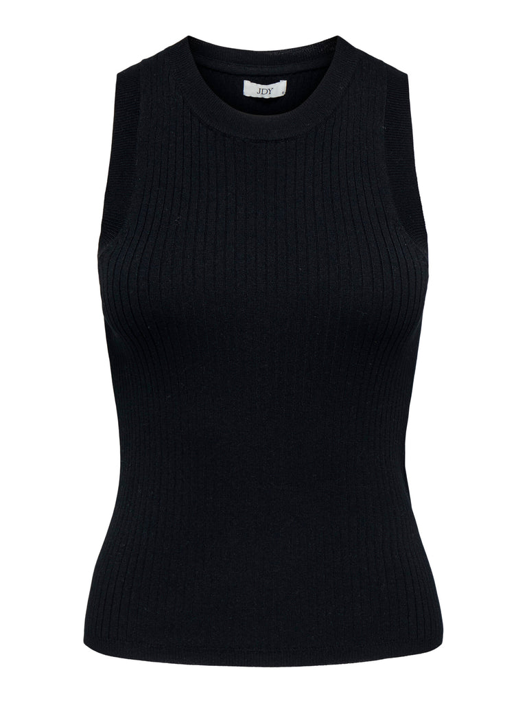 JDYaya tank top knt noos black mouwloze top ronde hals zwart ribstof