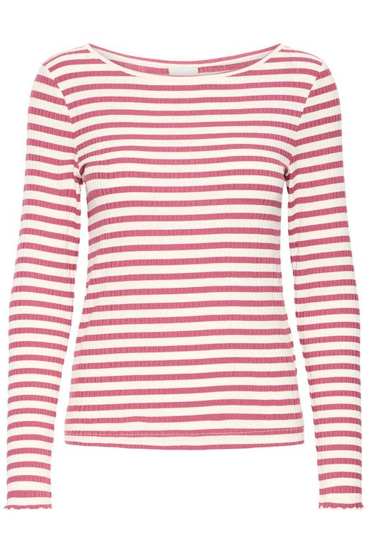 IHCELLA LS MAROON/CLOUD DANCER - Red ichi top lange mouwen ronde hals wit roze gestreept