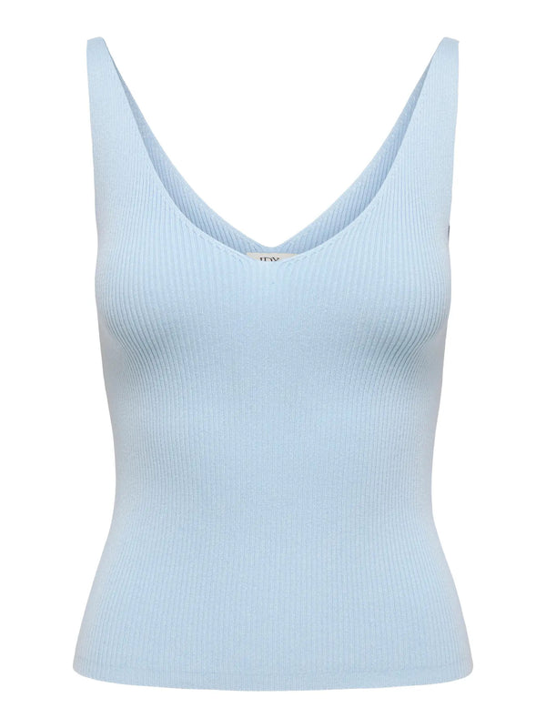 JDYNANNA S/L TOP KNT NOOS cashmere blue mouwloze top v-hals lichtblauw