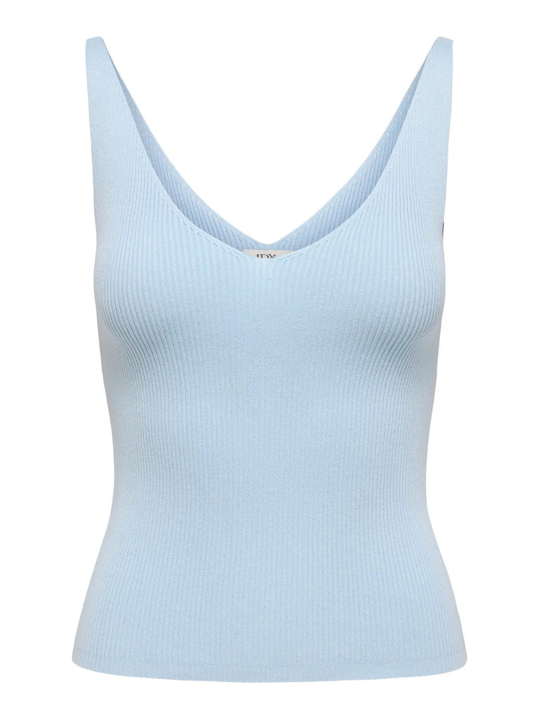 JDYNANNA S/L TOP KNT NOOS cashmere blue mouwloze top v-hals lichtblauw