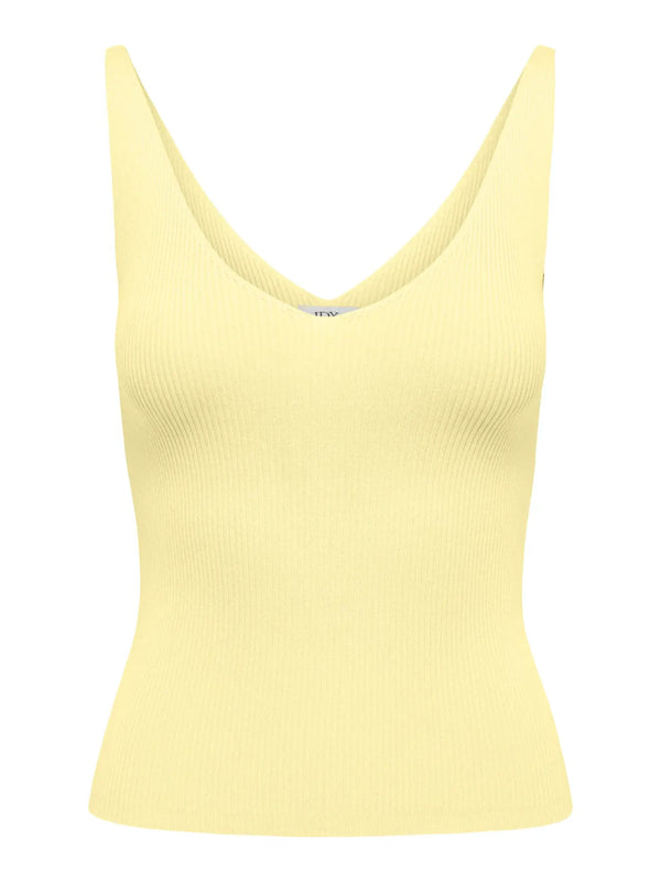 JDYNANNA S/L TOP KNT NOOS pastel yellow mouwloze top v-hals zachtgeel