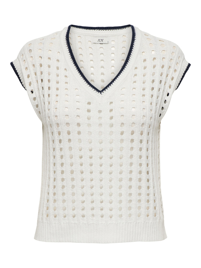 JDYKALI S/L V-NECK CONTRAST VEST cloud dancer calypso