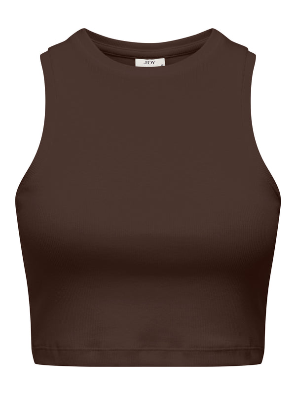 JDYLUCKY CROPPED TANK TOP JRS DIA chicory coffee mouwloze cropped top ribstof bruin
