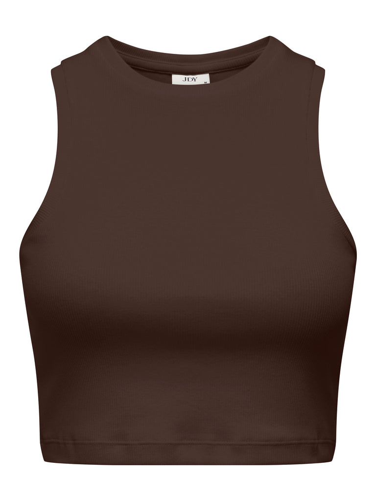 JDYLUCKY CROPPED TANK TOP JRS DIA chicory coffee mouwloze cropped top ribstof bruin