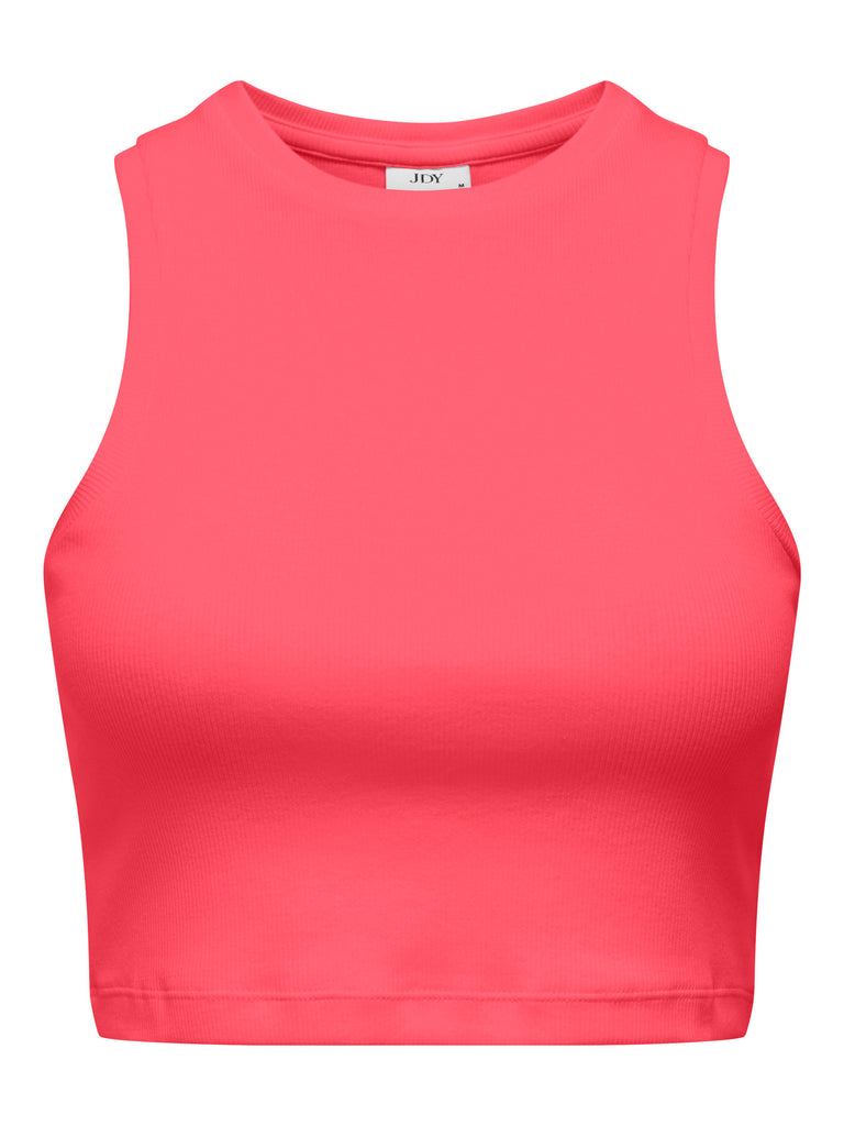 JDYLUCKY CROPPED TANK TOP JRS DIA calypso coral mouwloze cropped top ribstof koraal