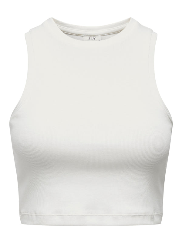 JDYLUCKY CROPPED TANK TOP JRS DIA cloud dancer mouwloze cropped top ribstof wit
