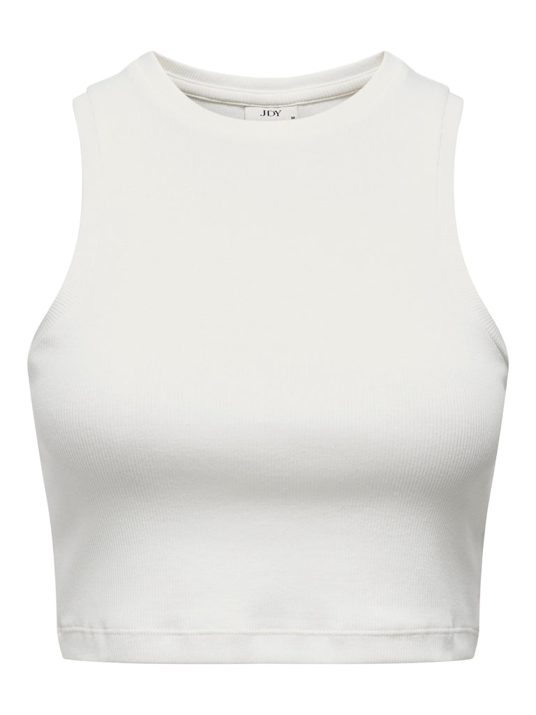JDYLUCKY CROPPED TANK TOP JRS DIA cloud dancer mouwloze cropped top ribstof wit