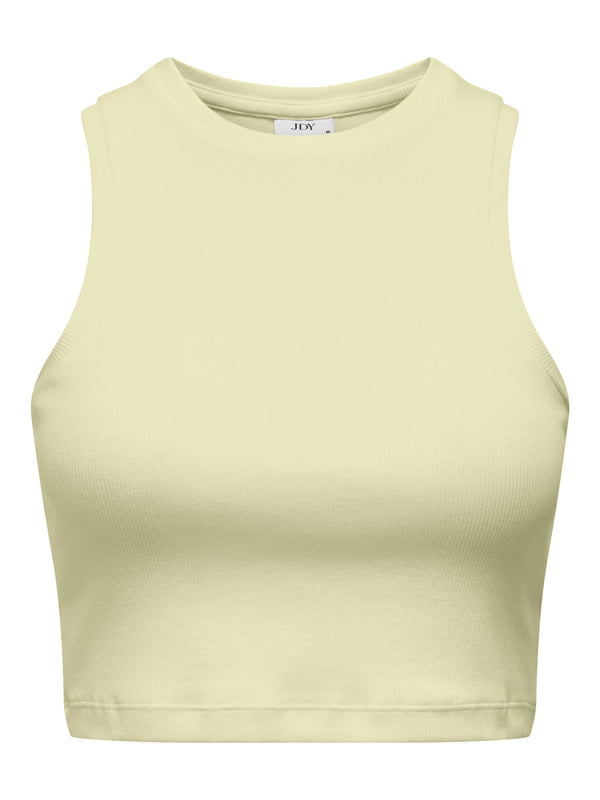 JDYLUCKY CROPPED TANK TOP JRS DIA double cream mouwloze cropped top ribstof zachtgeel