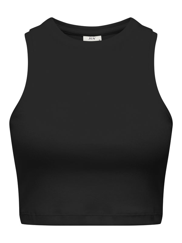 JDYLUCKY CROPPED TANK TOP JRS DIA black mouwloze cropped top ribstof zwart
