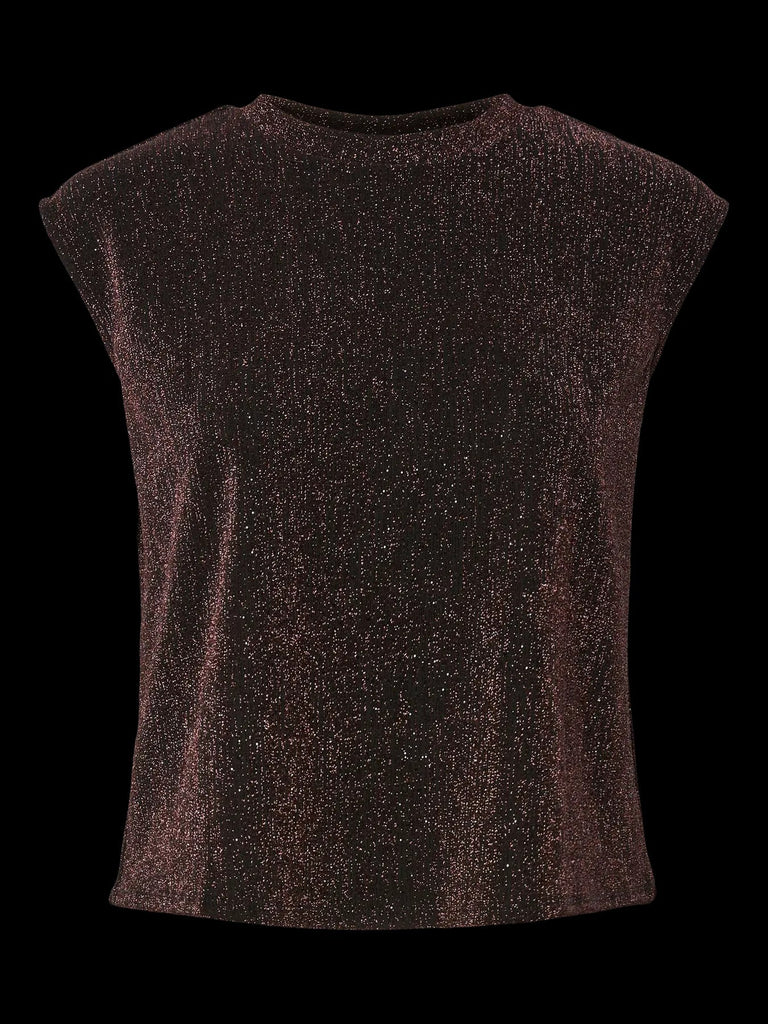 PCMAEVE SL TANK TOP JRS hot fudge brown lurex pieces mouwloze top bruin glitter