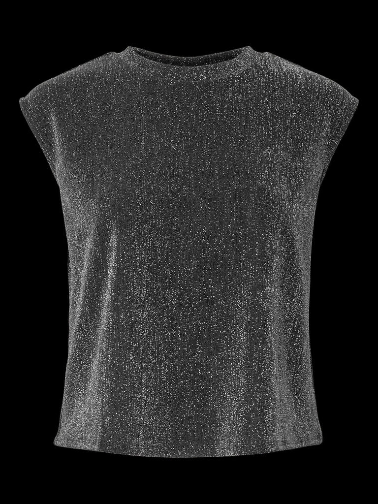 PCMAEVE SL TANK TOP JRS black silver pieces mouwloze top zwart zilver glitter