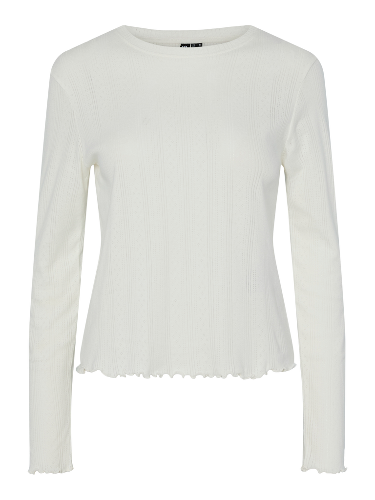 PCMARIE LS O-NECK POIN TOP JRS NOOS BC cloud dancer pieces t-shirt lange mouwen wit ronde hals licht doorzichtige stof