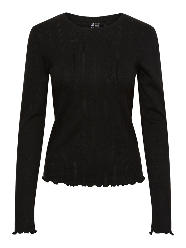 PCMARIE LS O-NECK POIN TOP JRS NOOS BC black pieces t-shirt lange mouwen zwart ronde hals licht doorzichtige stof