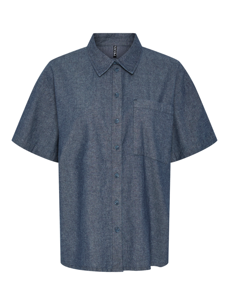PCMIA SS DENIM SHIRT MM WVN medium blue denim pieces jeans top denim blouse jeanshemd set donkerblauw