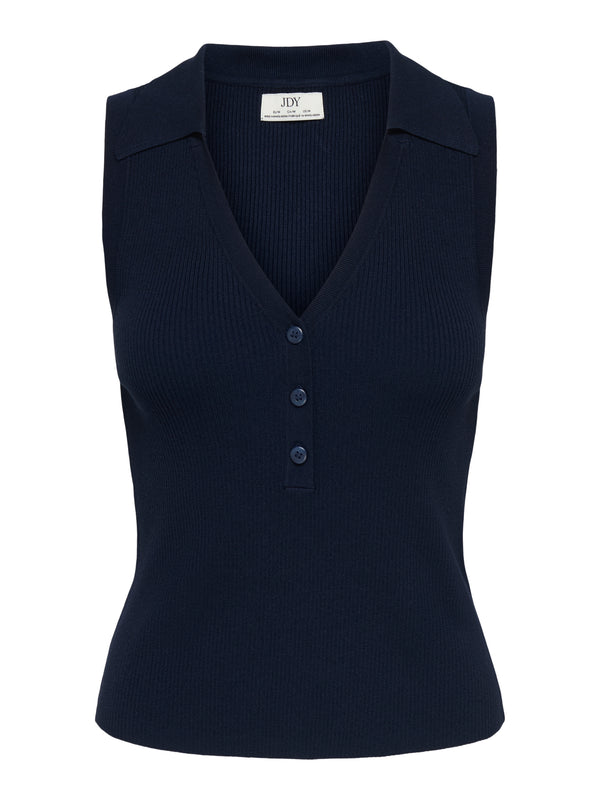 JDYNANNA S/L COLLAR TOP KNT black iris mouwloze top kraagje donkerblauw