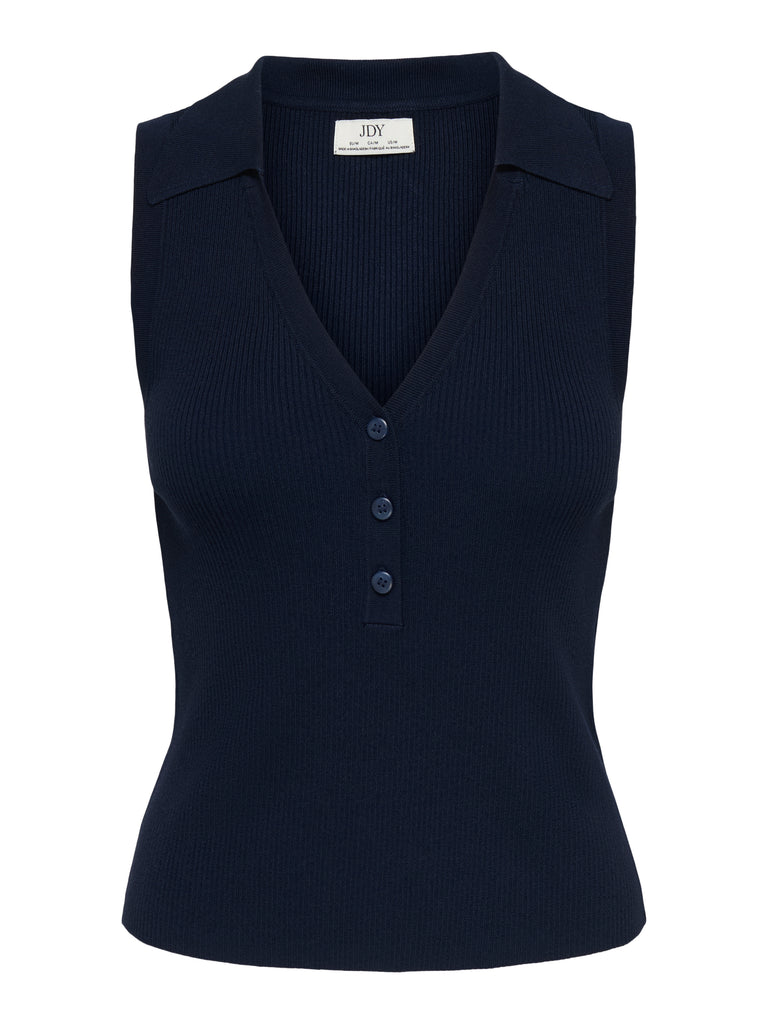 JDYNANNA S/L COLLAR TOP KNT black iris mouwloze top kraagje donkerblauw