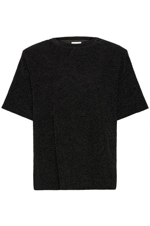 IHnareen short sleeve black ichi top korte mouwen ronde hals zwart glitter