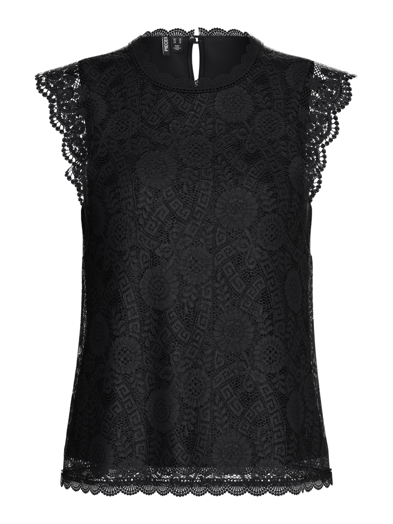 PColline sl lace top wvn noos black pieces top kant zwart