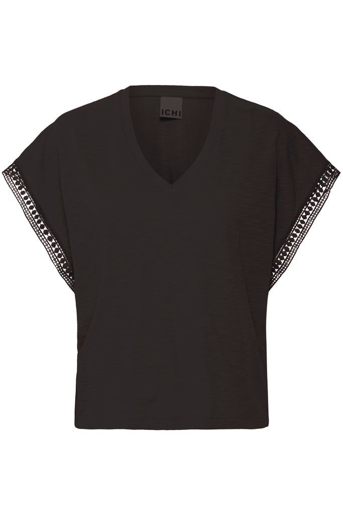 iholya ss4 black ichi top blouse t-shirt v-hals korte mouwen vleermuismouwen zwart