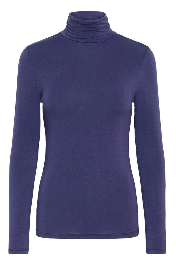 IHphiluca ls patriot blue ichi aansluitende top lange mouwen rolkraag lichte stof blauw