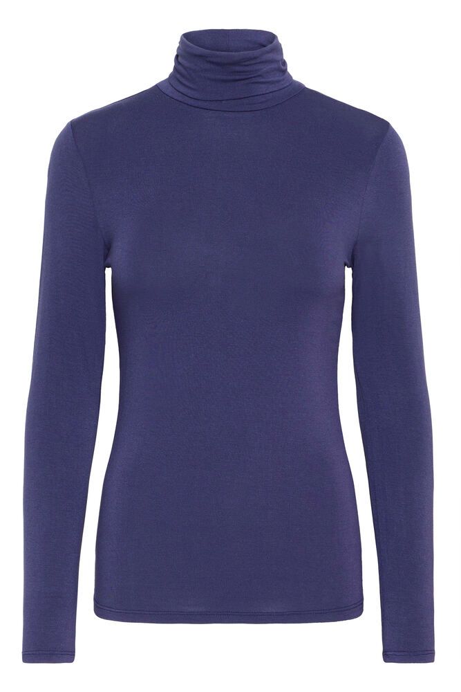 IHphiluca ls patriot blue ichi aansluitende top lange mouwen rolkraag lichte stof blauw