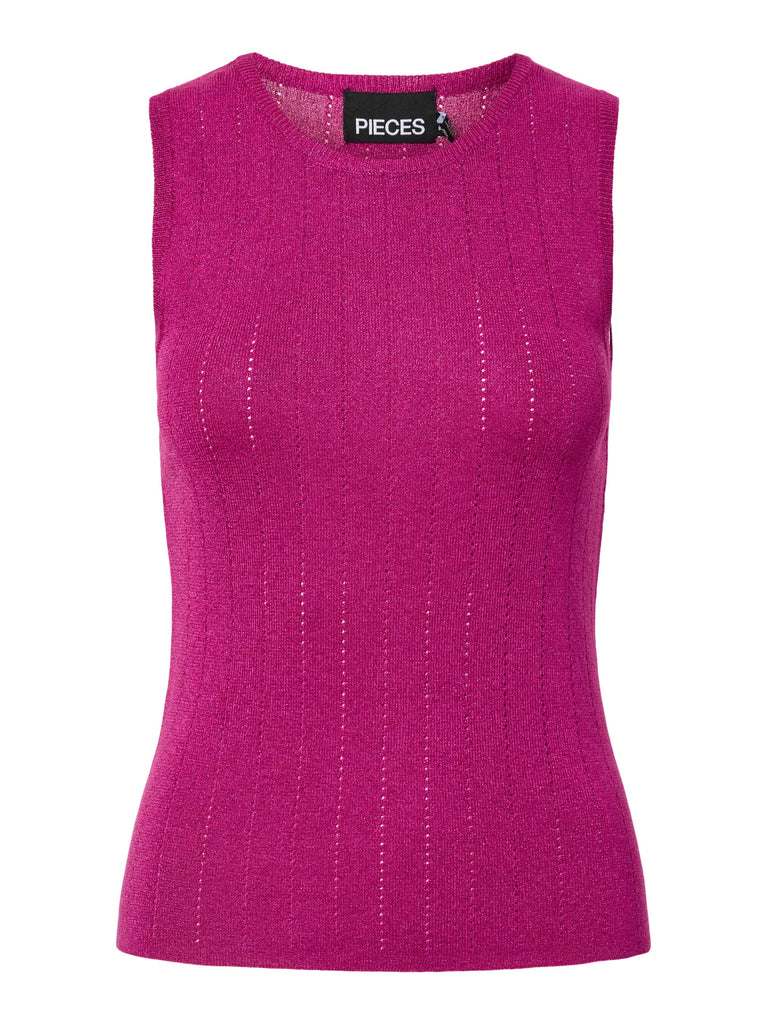 PCSALIMA SL O-NECK KNIT TOP MSA festival fuchsia lurex pieces top glitter paars roze