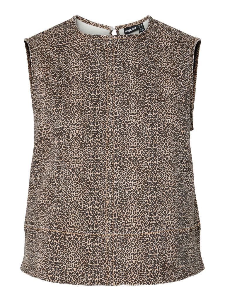 PCSALUME SL DENIM TOP leopard pieces