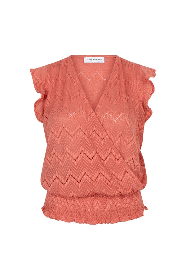 lofty manner top samara pink mouwloze overslag top koraal