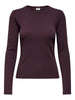 JDYSOLAR L/S O NECK TOP JRS DIA fudge t-shirt ribstof lange mouwen aubergine