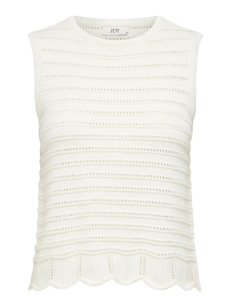 JDYTANJA S/L O-NECK TOP KNT mouwloze top wit cloud dancer