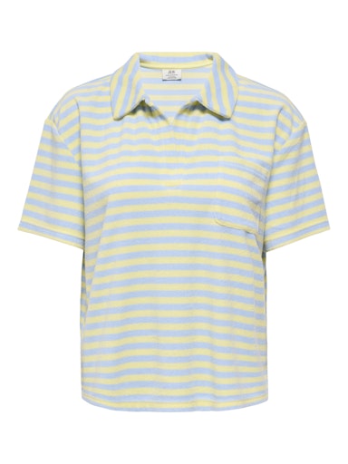 JDYTERRY S/S COLLAR TOP JRS top polo badstof geel blauw gestreept