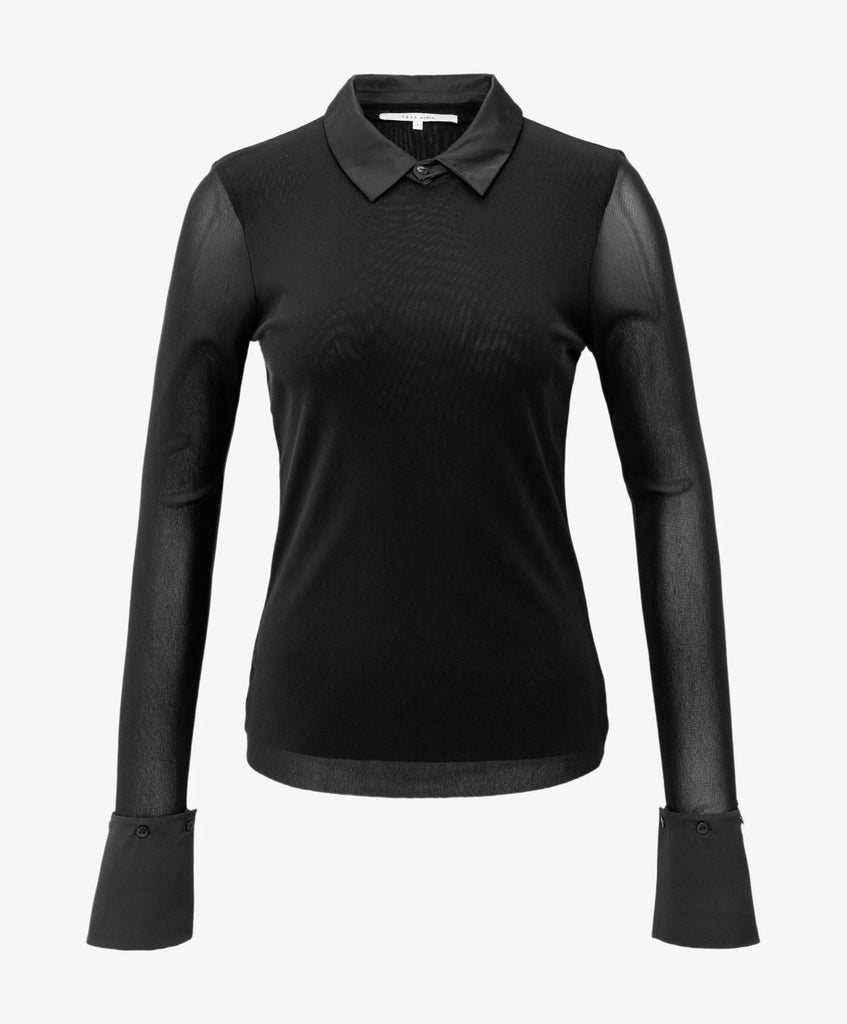 yaya 01-709346-511 mesh top met afneembare kraag en manchetten zwart black