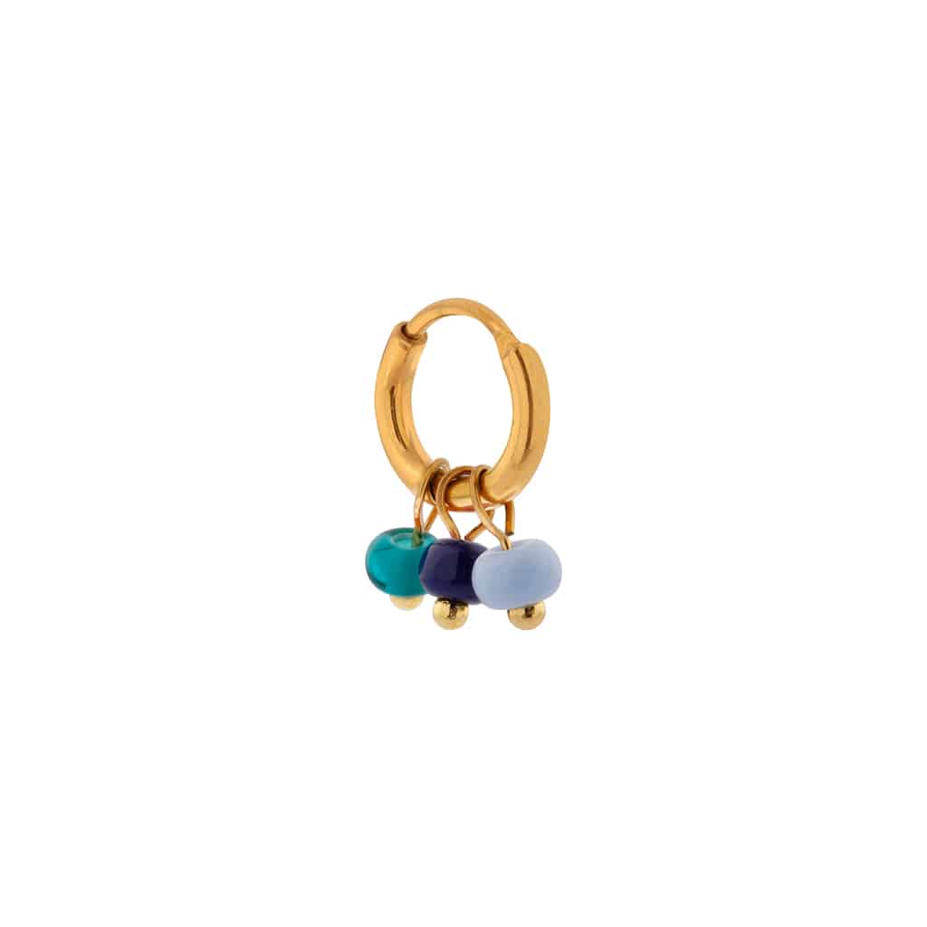 Label kiki triple blue hoop gold oorbel stainless steel blauw hangertjes goud