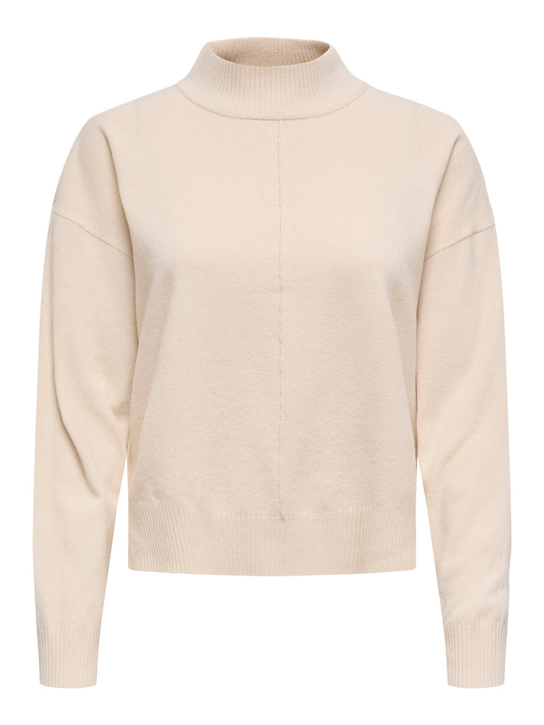 JDYAMORE LIFE L/S HN PULLOVER KNT whitecap gray losvallende trui opstaand kraagje beige