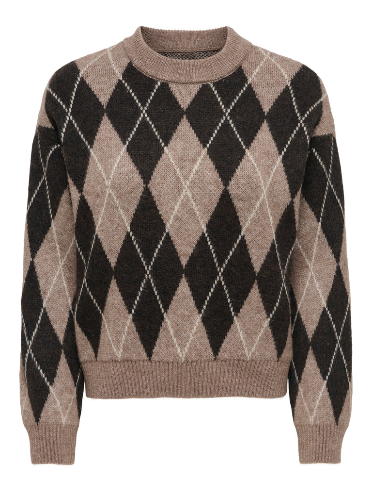 JDYBIANKA L/S ARGYLE PULLOVER KNT NOOS Chocolate Torte Argyle trui ruiten bruin