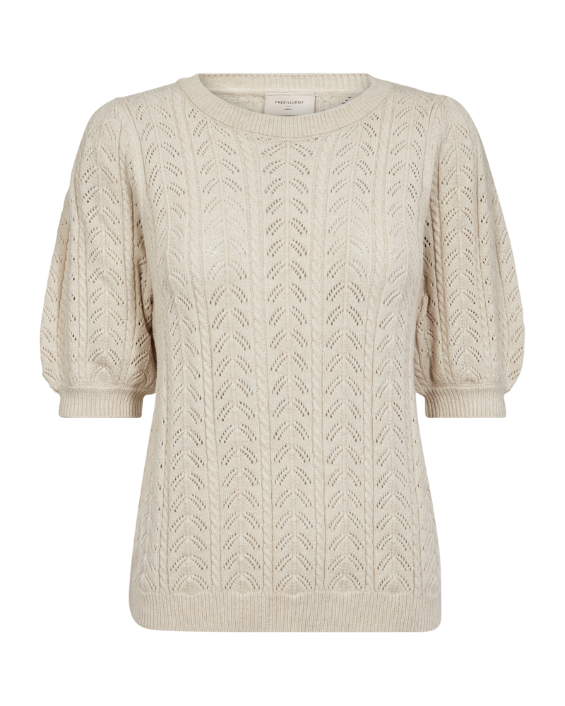FQCLARRY-PULLOVER sand melange freequent trui ronde hals patroon halflange pofmouwen beige