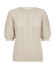 FQCLARRY-PULLOVER sand melange freequent trui ronde hals patroon halflange pofmouwen beige