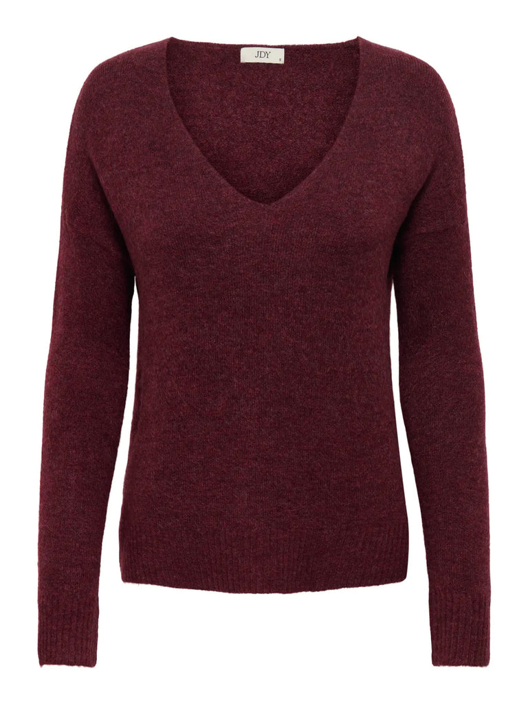 JDYELANORA L/S V-NECK PULLO. KNT NOOS Cabernet MELANGE trui bordeaux v-hals