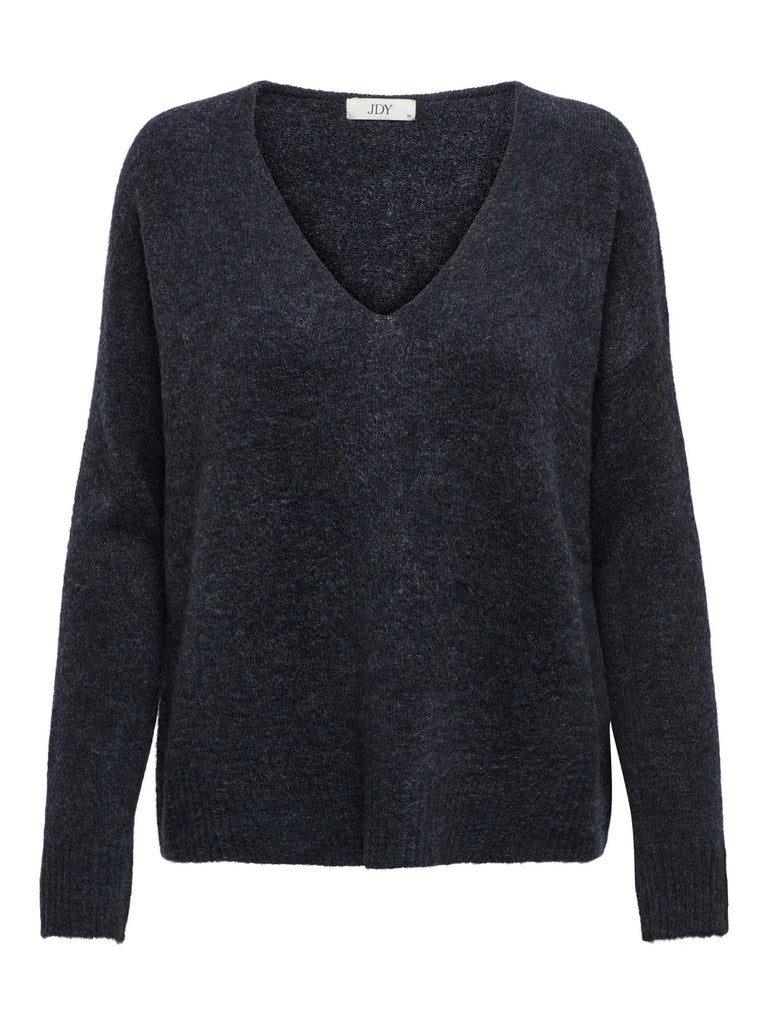 JDYELANORA L/S V-NECK PULLO. KNT NOOS Cabernet MELANGE trui bordeaux v-hals donkerblauw