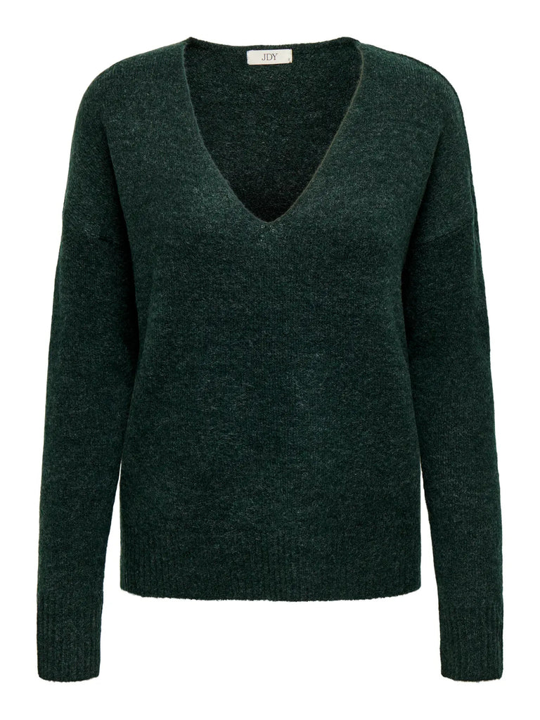 JDYELANORA L/S V-NECK PULLO. KNT NOOS Cabernet MELANGE trui bordeaux v-hals donkergroen