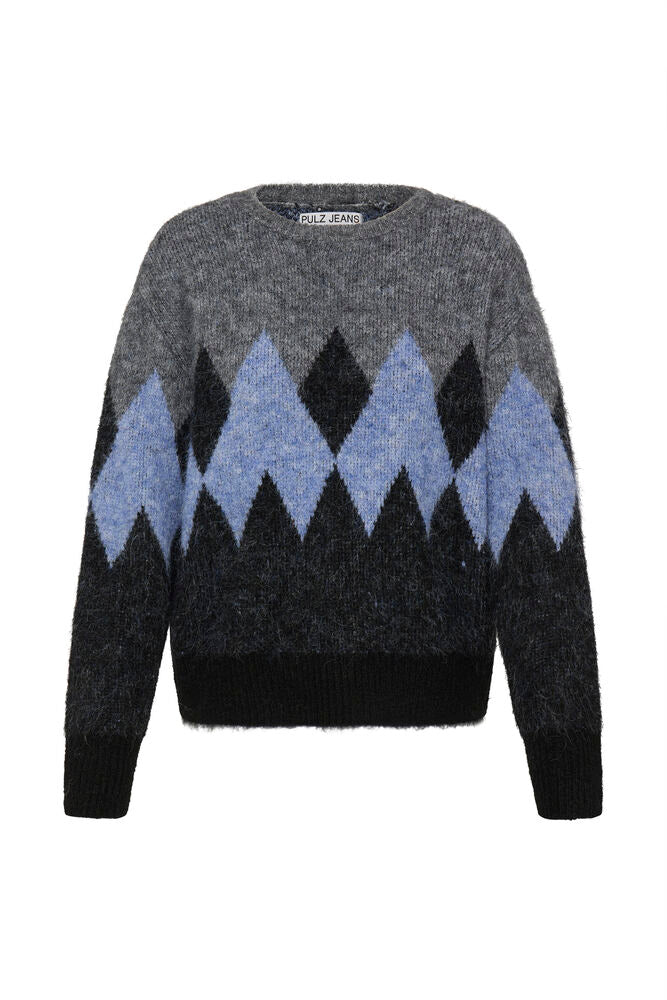 PZESTEL PULLOVER GREY MELANGE & BLUE - Blue trui grijs blauw pulz jeans