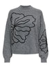 JDYJELLA L/S FLOWER PULLOVER KNT NOOS dark grey melange trui grijs bloem zwart